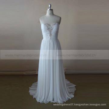 Simple Sweet Heart Beaded Pleated Chiffon Wedding Dress Vestidos de noiva